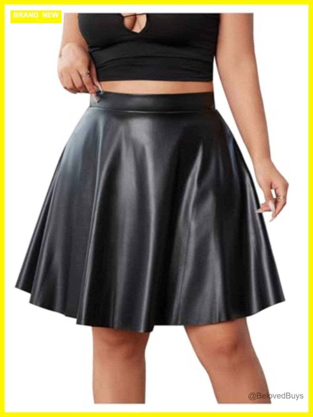 Plus Size High Waist Faux Leather Flared A-Line Skirt Mini